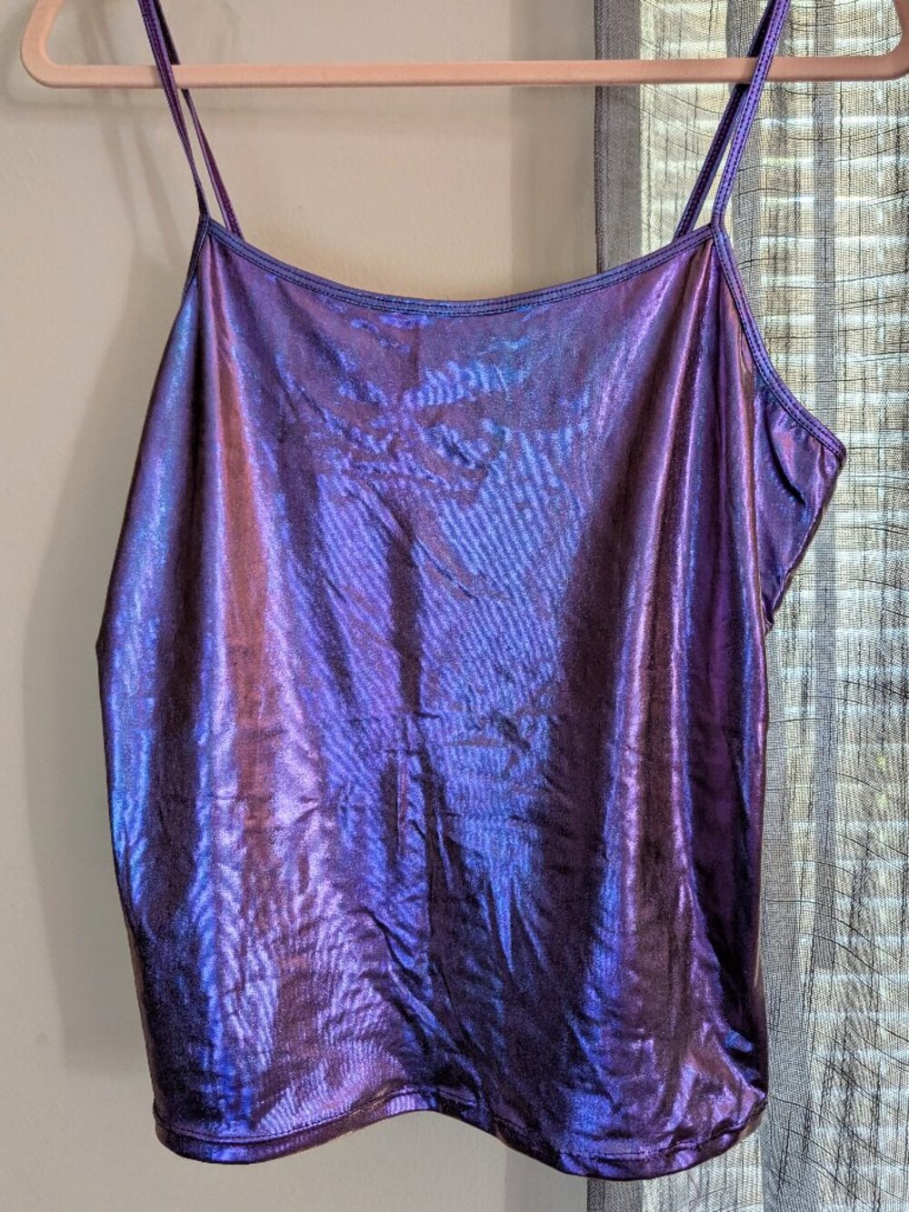 NWT iEFiEL Purple Metallic Mermaid Crop Tank Spaghetti Straps 18 PTP Size S
